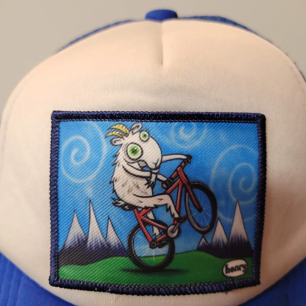 Mega Cap Trucker Hat Toddler Blue White Goat Biking Mesh Adjustable Snapback